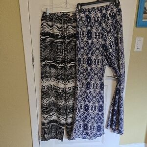2 Pairs Stylish Black and Blue Patterned Women's Pants